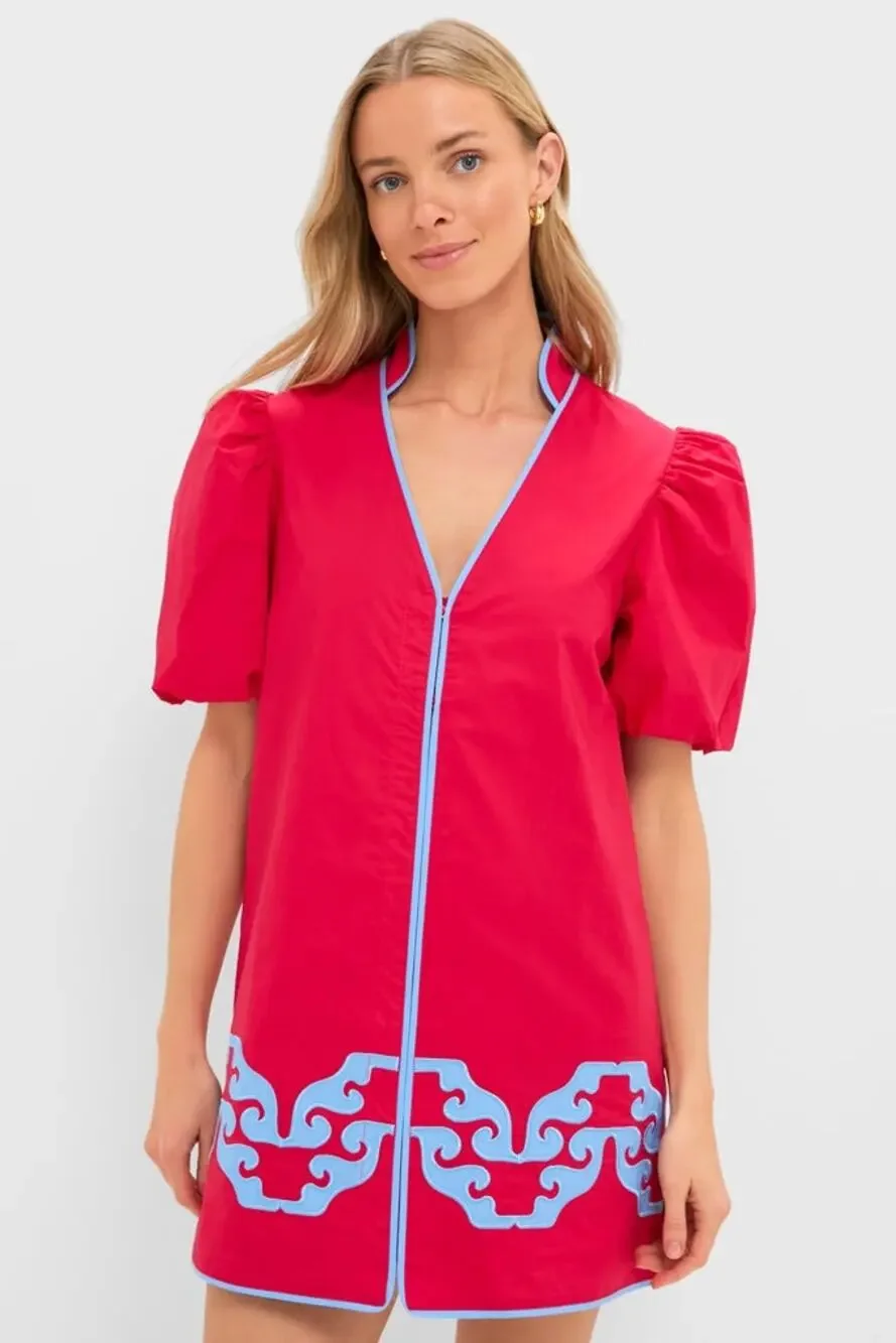 Hyacinth House Red & Cornflower Blue Embroidered Arem Caftan